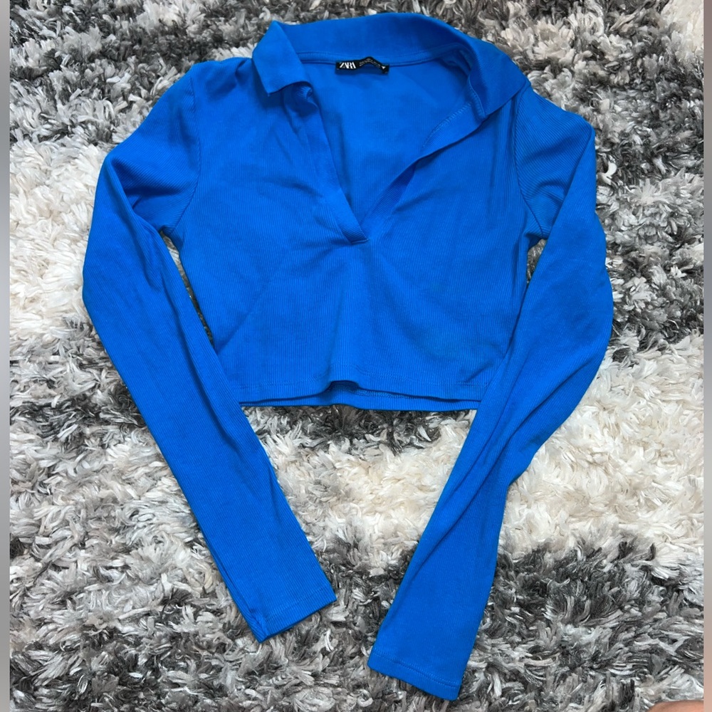 Zara Cropped Long Sleeve Polo Shirt